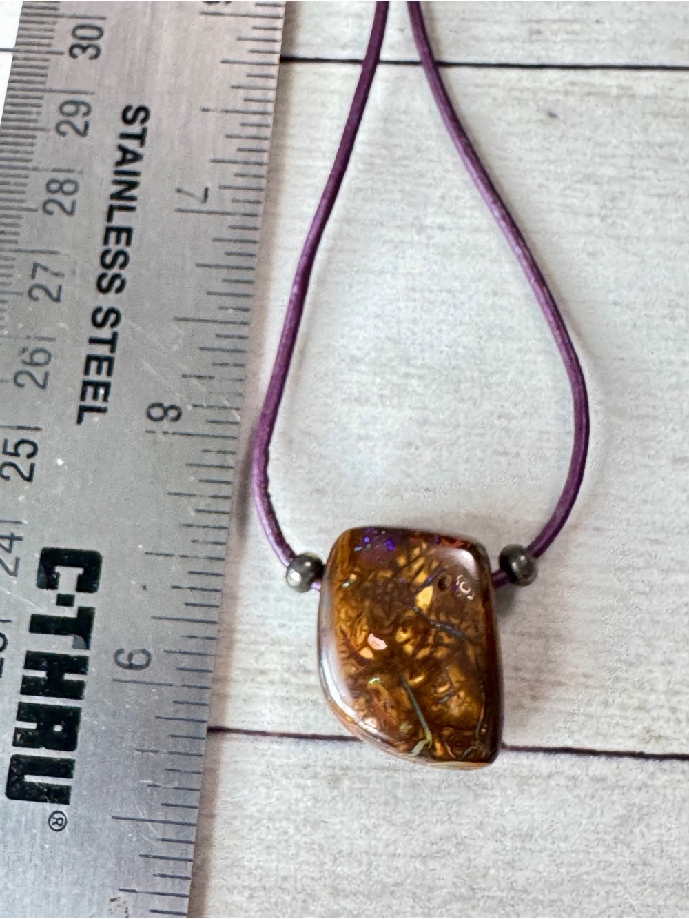 Hand Crafted Boulder Opal Pendant on Purple Cord - Picture 4 of 4